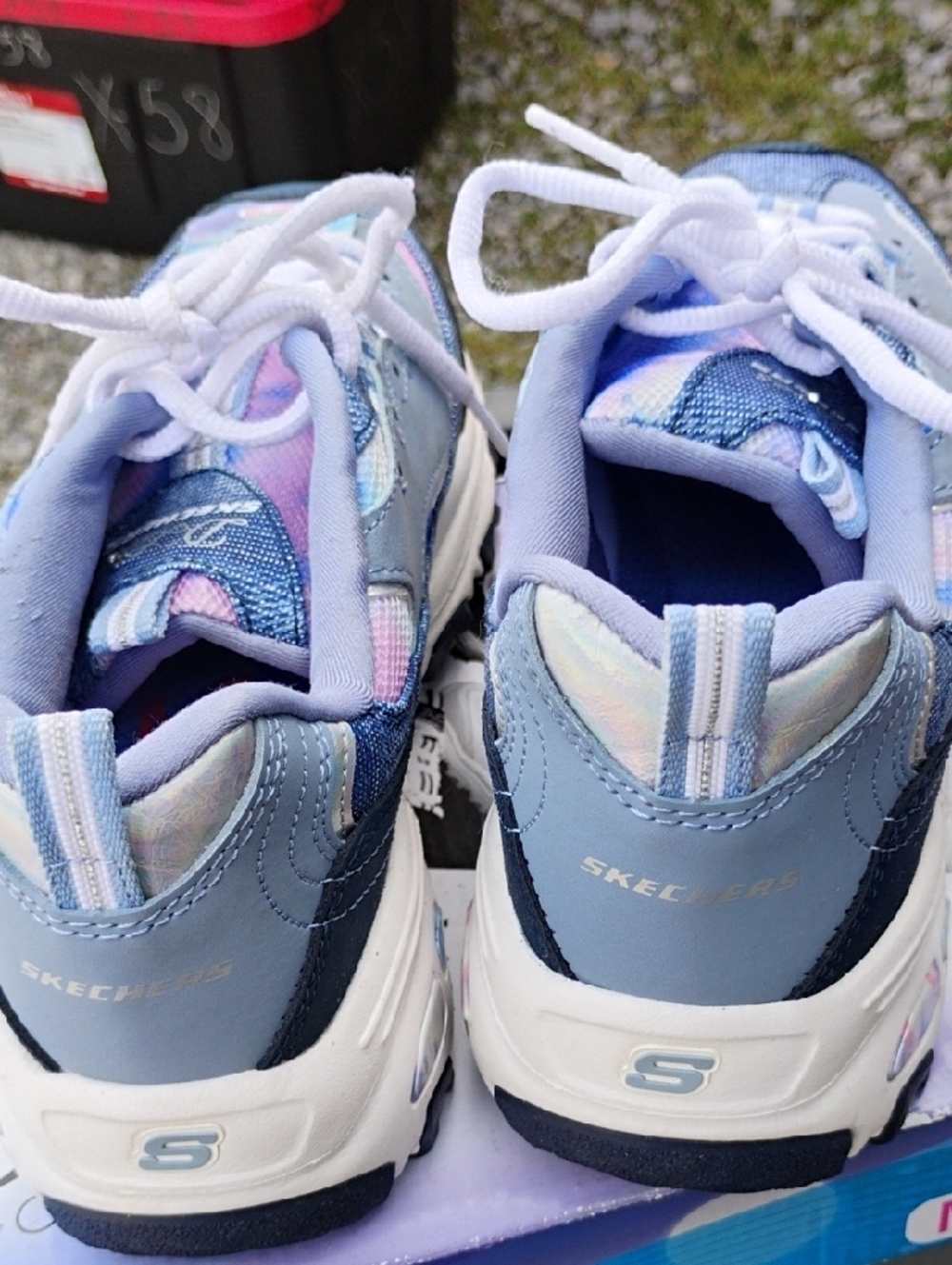 New Skechers Women's Blue and White Memory Foam Lace-Up Sneakers (D-55) - Picture 6 of 10